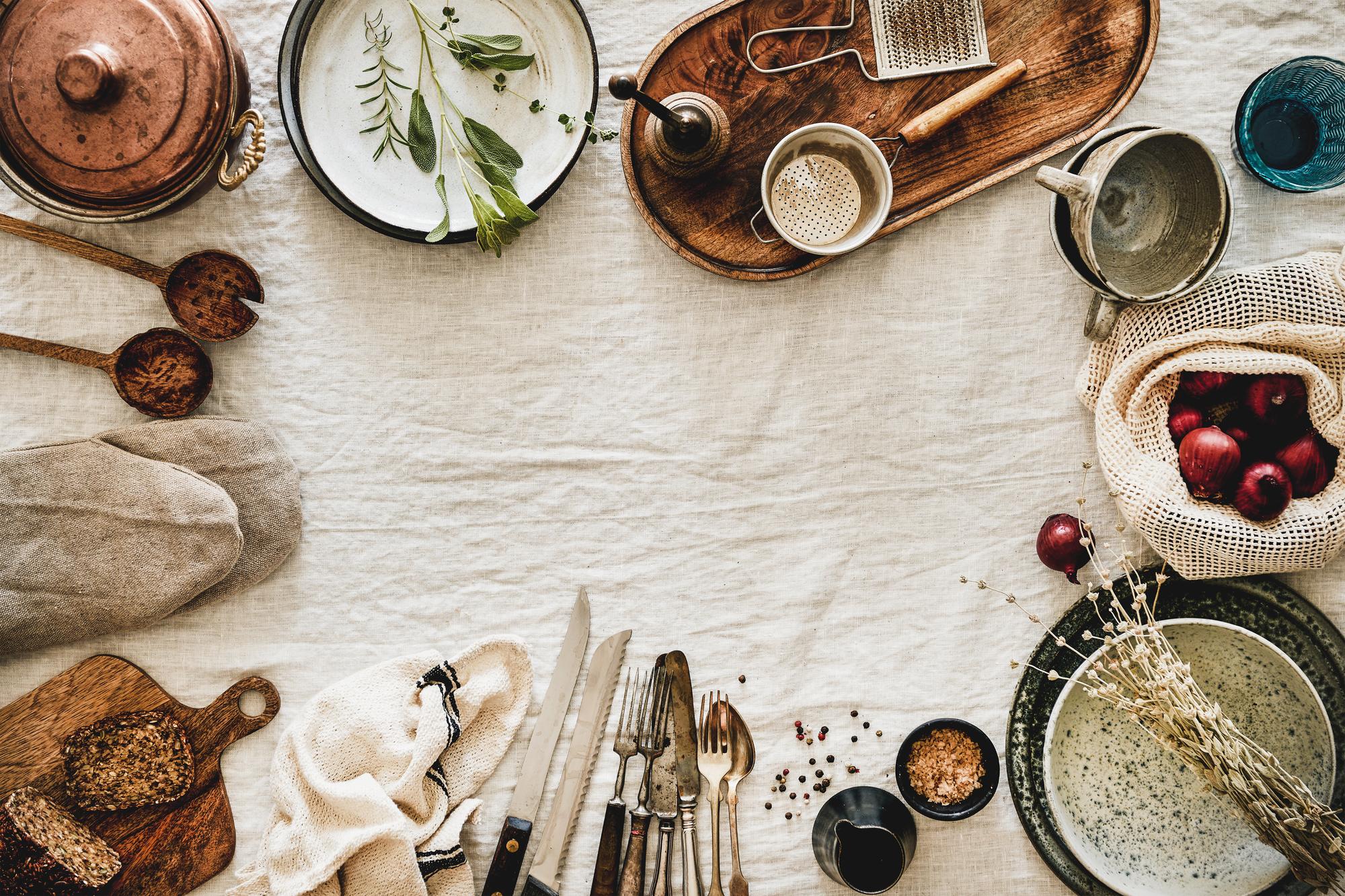 Cozy workshop table with cooking tools